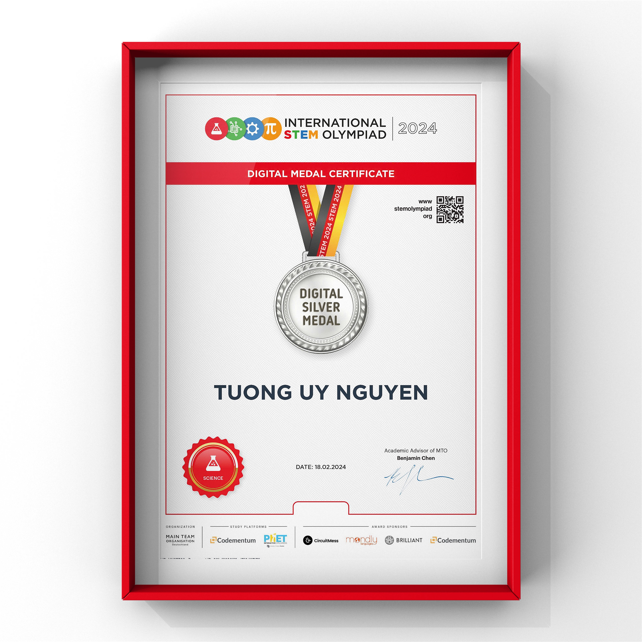 Digital Silver Medal Certificate - International Stem Olympiad 2024