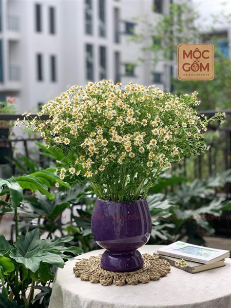 Bình gốm - dáng ly size trung - vân đá màu tím