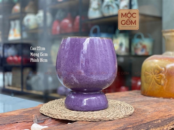 Bình gốm - dáng ly size trung - vân đá màu tím